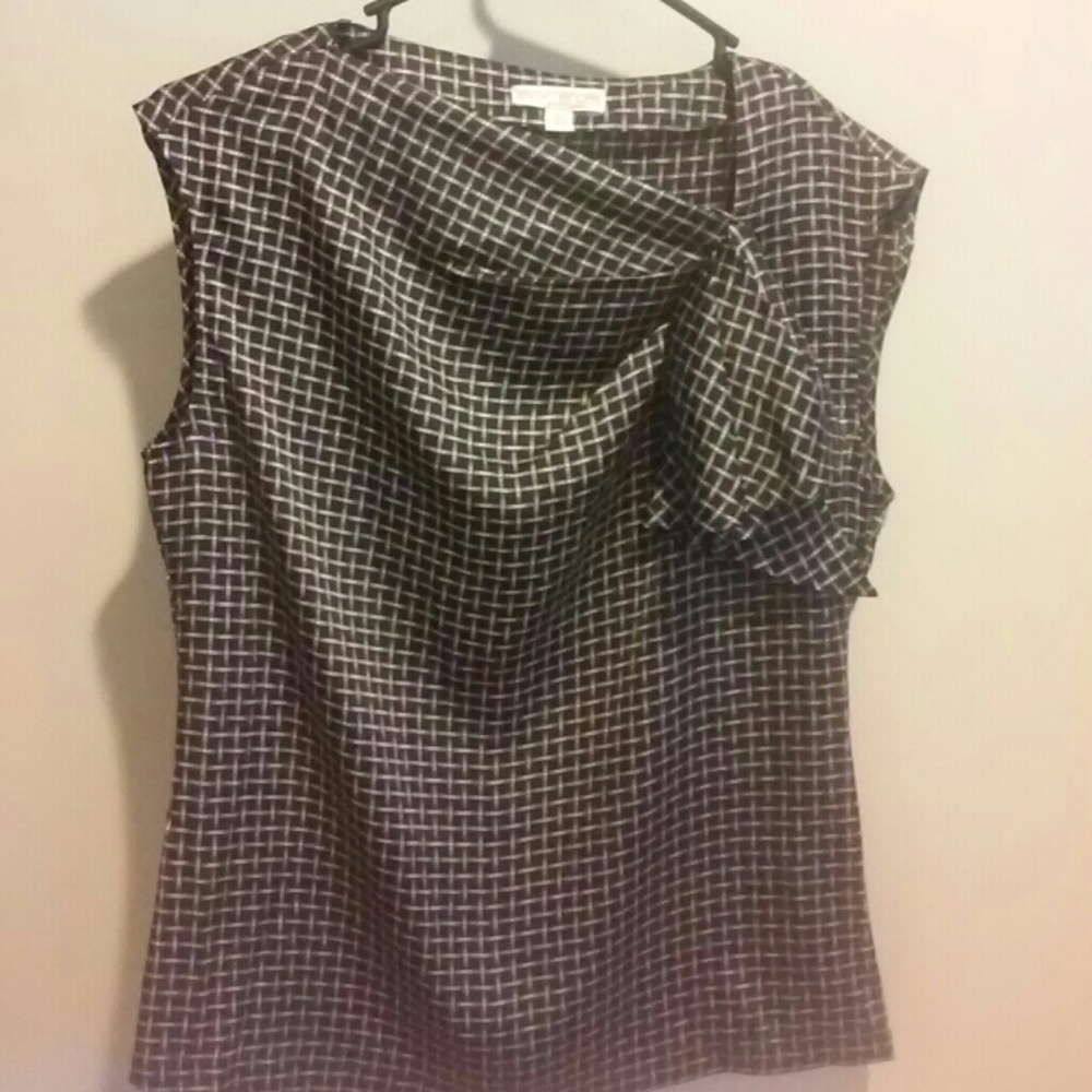 Brown bamboo print short sleeve silky blouse